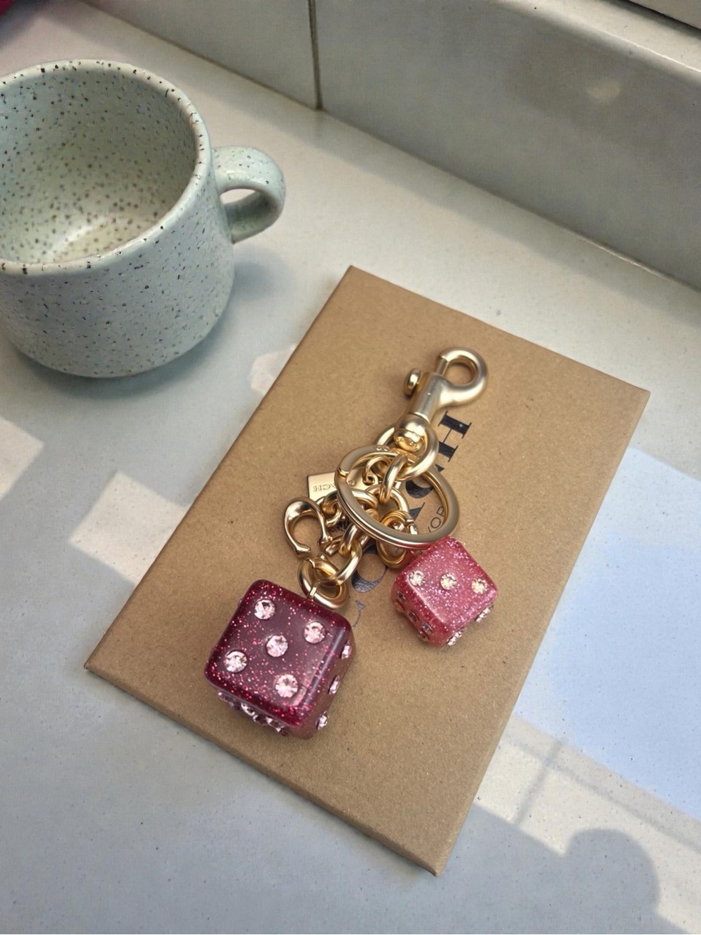 Coach Gold and Pink Dice Keychain